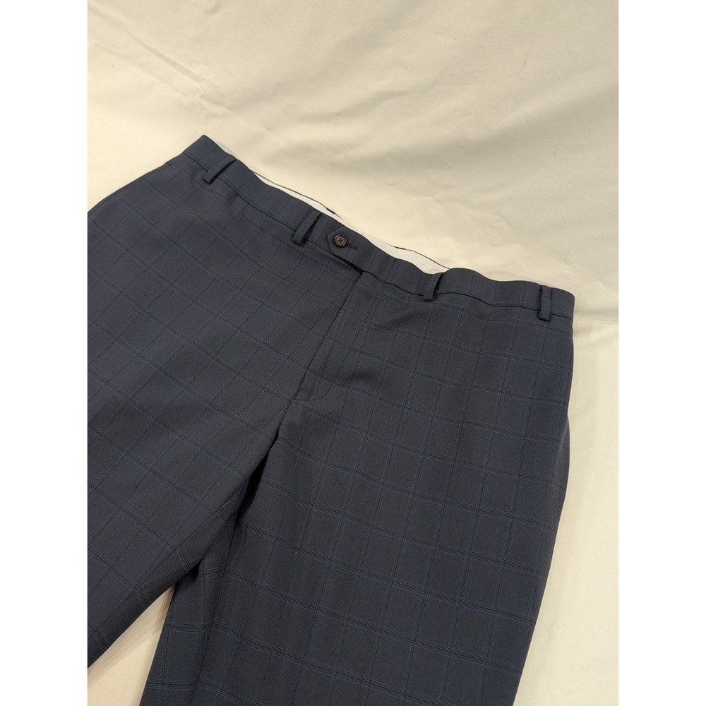 LRL Ralph Lauren 42 x 30 Dress Pants Flat Front Blue Glenn Plaid Polyester Blend
